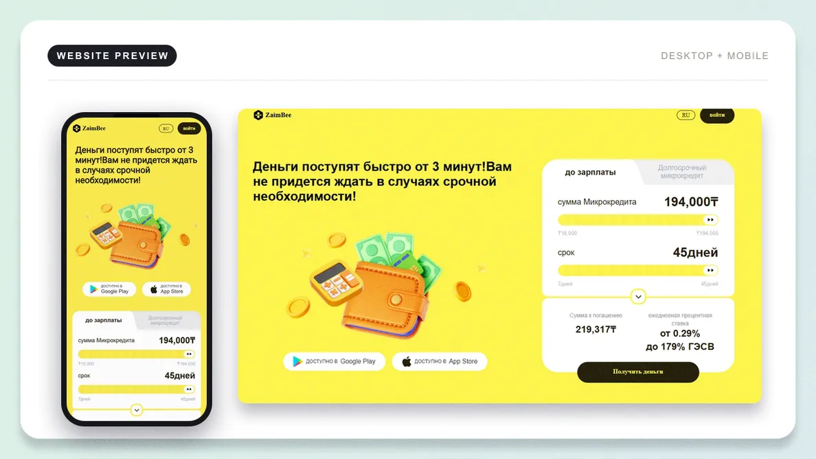 Как выглядит сайт ZaimBee